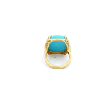 Earrings 18K Gold Sugarloaf Cut Turquoise and Pave Diamond Ring