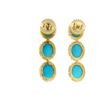 Earrings 18K Gold Turquoise and Pave Diamond drop Oval Earrings