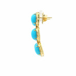 Earrings 18K Gold Turquoise and Pave Diamond drop Oval Earrings