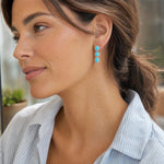 Earrings 18K Gold Turquoise and Pave Diamond drop Oval Earrings