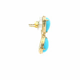 Earrings 18K Gold Turquoise and Pave Diamond drop Pear Earrings