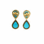 Earrings 18K Gold Turquoise and Pave Diamond drop Pear Earrings