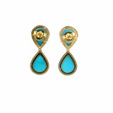 Earrings 18K Gold Turquoise and Pave Diamond drop Pear Earrings