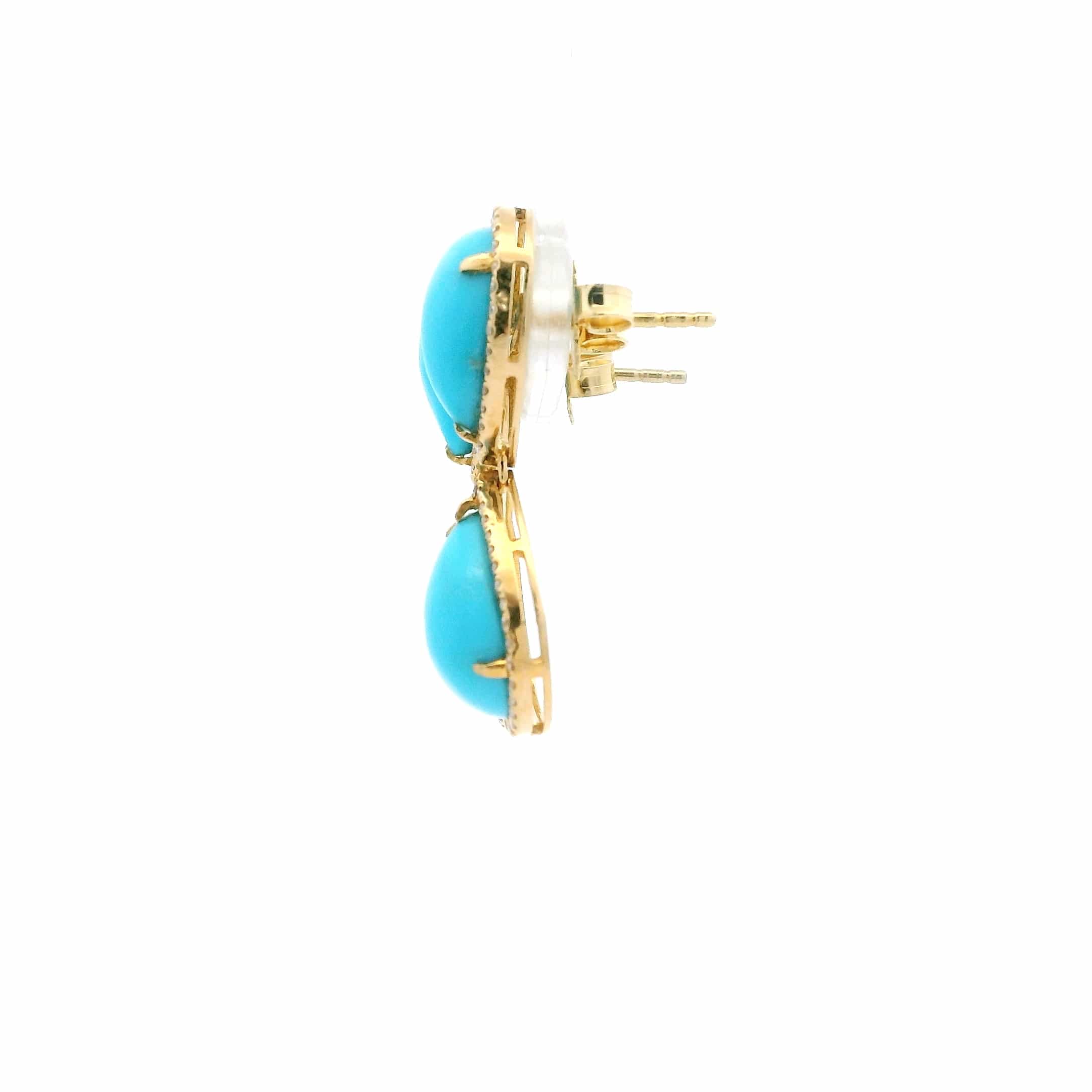Earrings 18K Gold Turquoise and Pave Diamond drop Pear Earrings