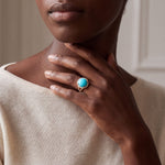 Earrings 18K Gold Turquoise and Pave Diamond Ring