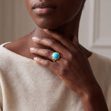 Earrings 18K Gold Turquoise and Pave Diamond Ring