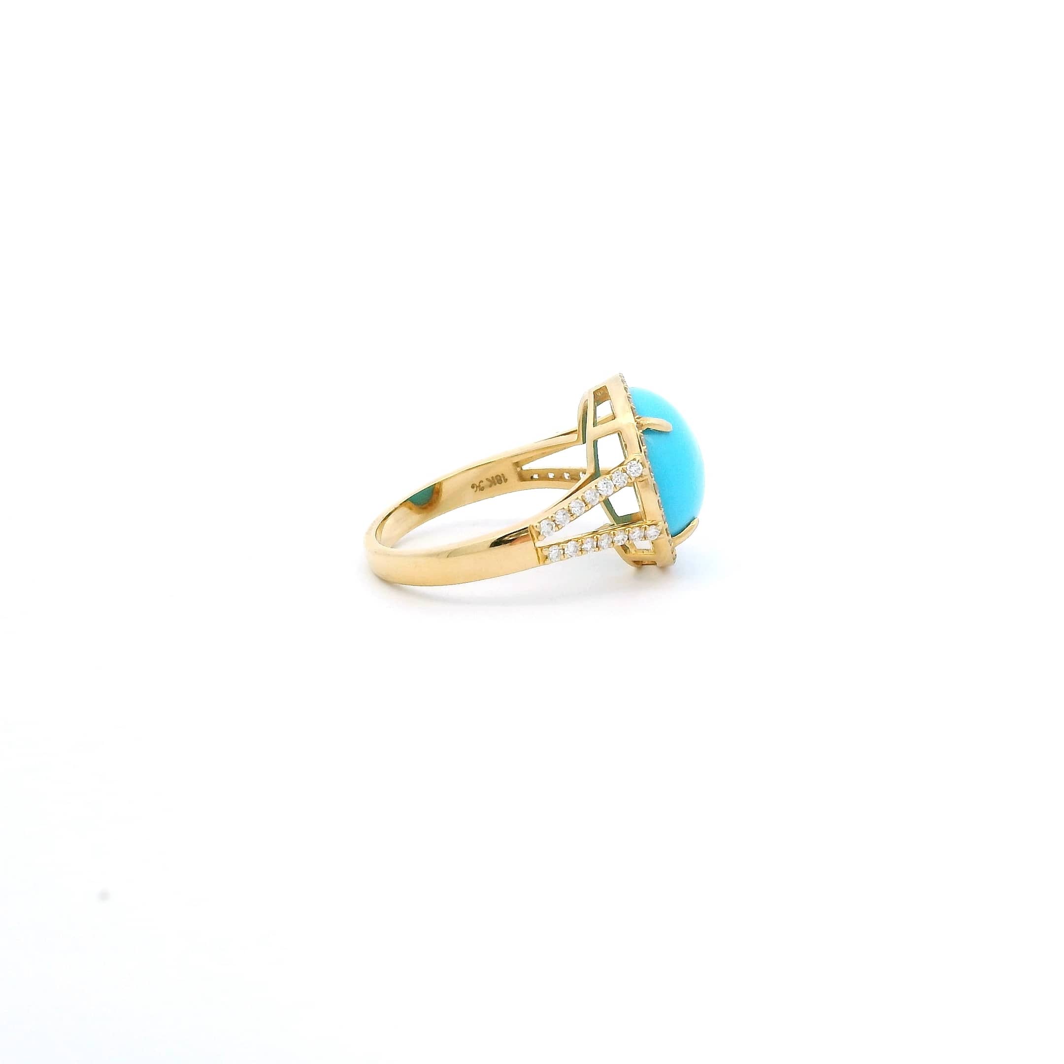 Earrings 18K Gold Turquoise and Pave Diamond Ring