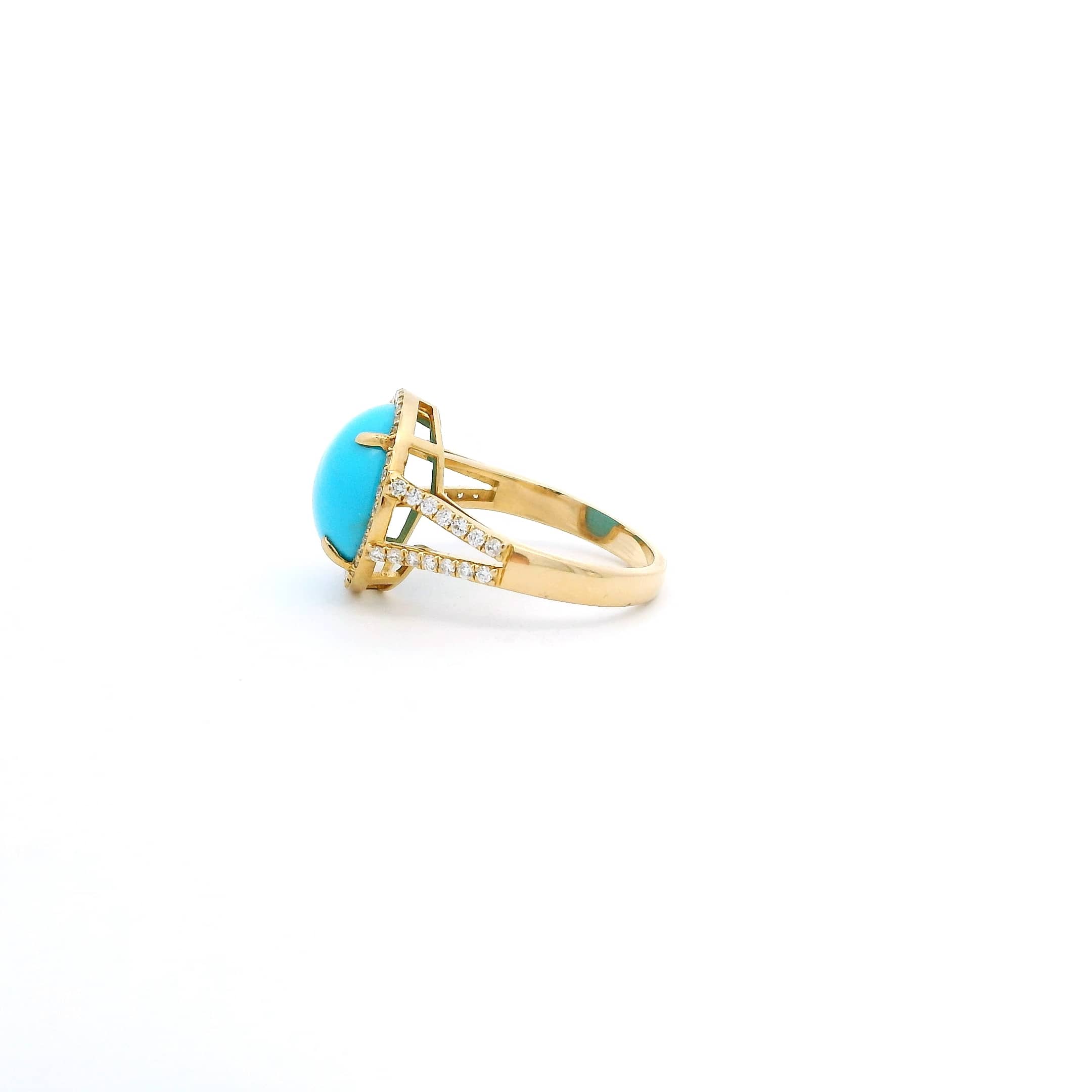 Earrings 18K Gold Turquoise and Pave Diamond Ring