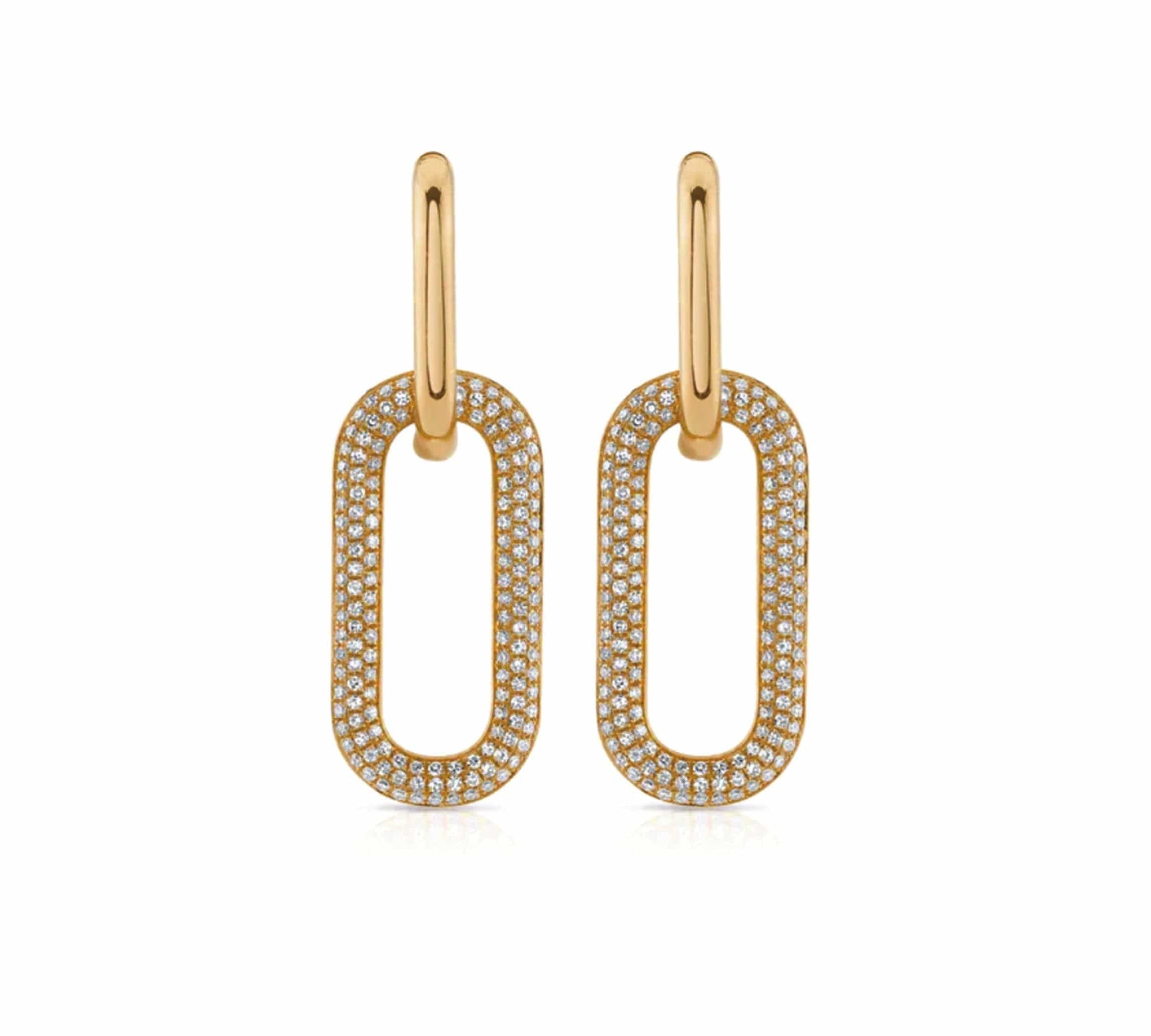 Earrings 2 Ring Paperclip and Pave Diamond Drop Earrings