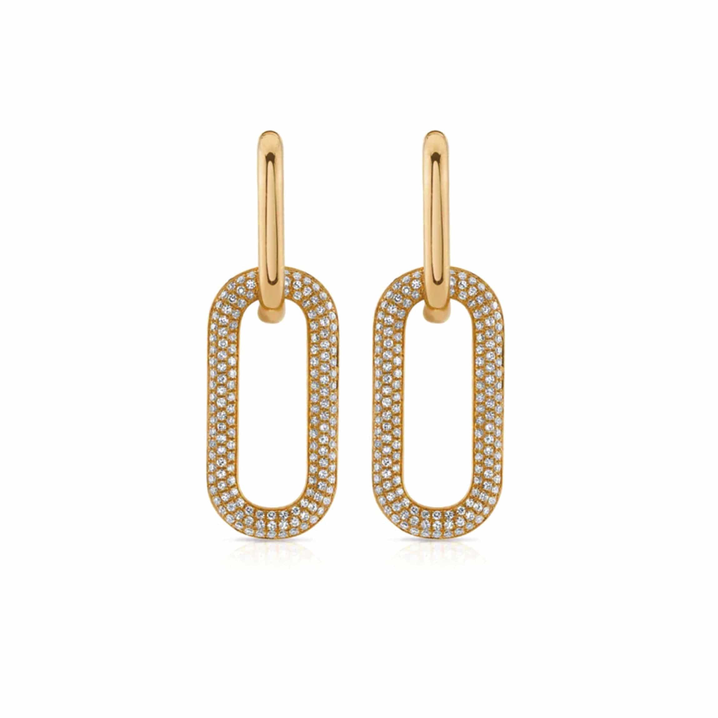 Earrings 2 Ring Paperclip and Pave Diamond Drop Earrings