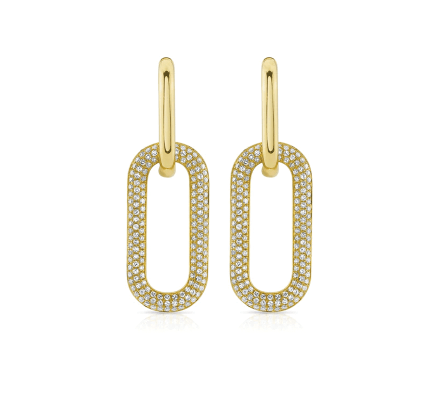 Earrings 2 Ring Paperclip and Pave Diamond Drop Earrings