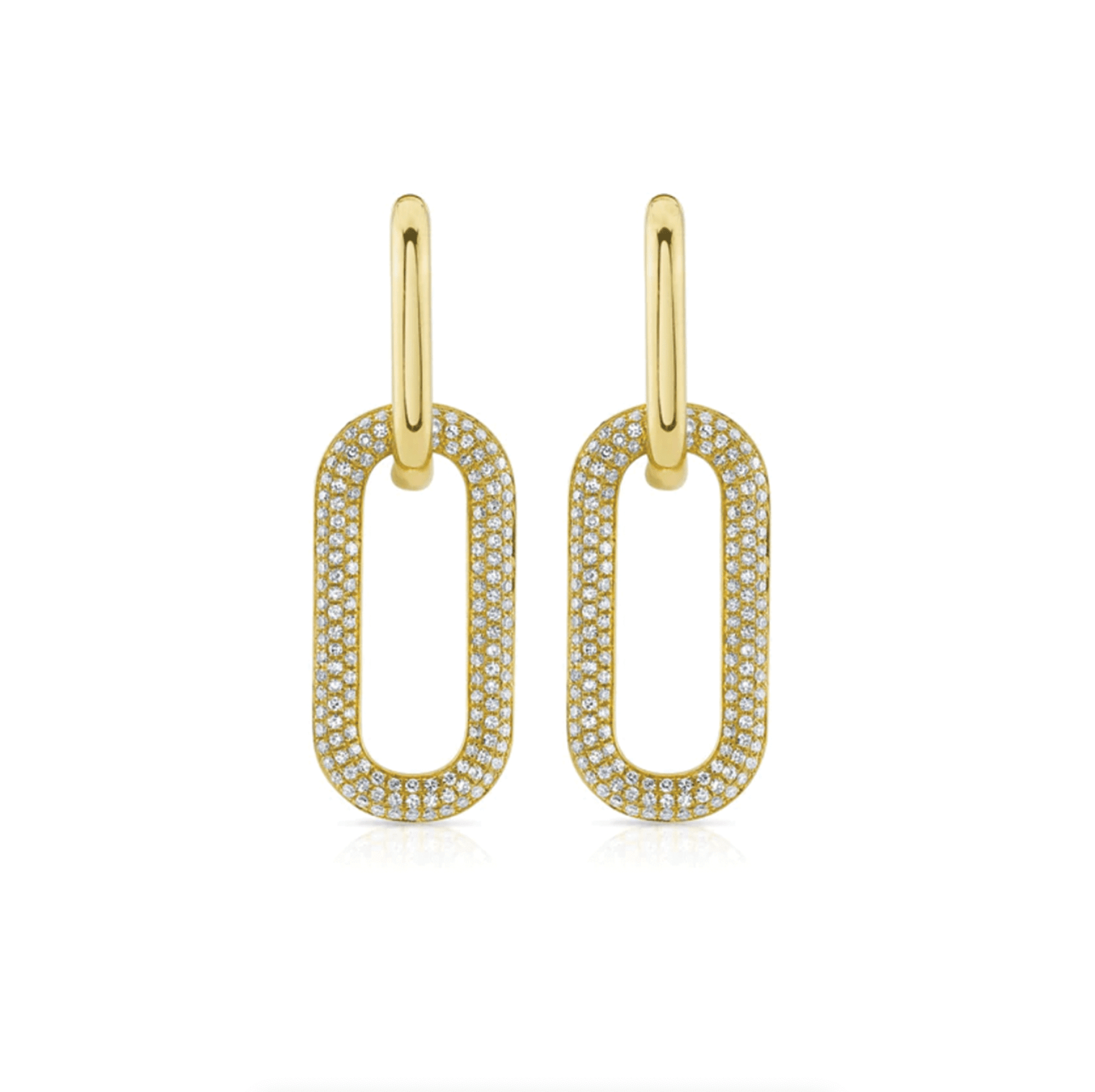 Earrings 2 Ring Paperclip and Pave Diamond Drop Earrings