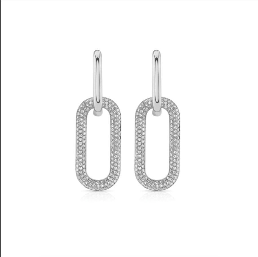 Earrings 2 Ring Paperclip and Pave Diamond Drop Earrings