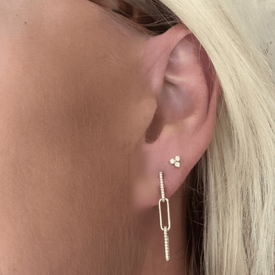Earrings 3 Ring Paperclip and Diamond Drop Earrings
