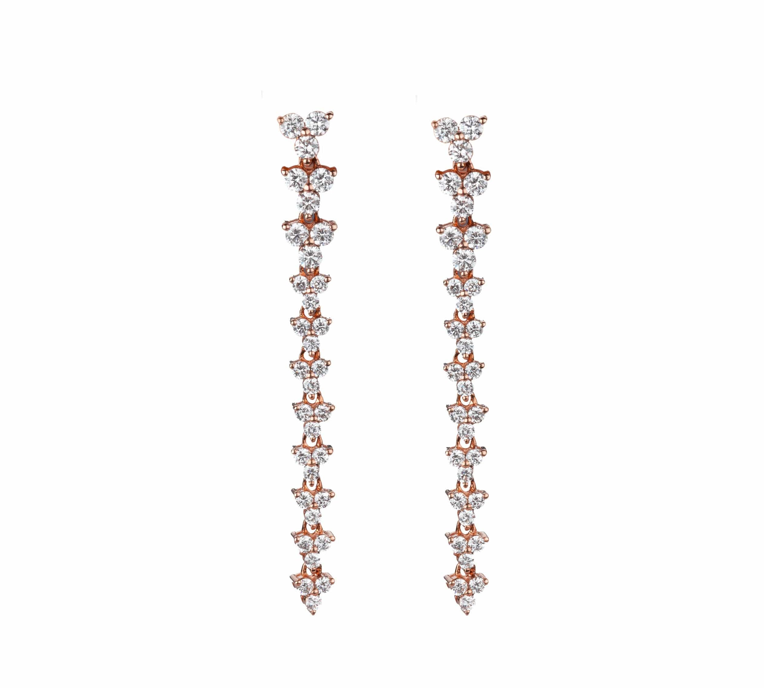 Earrings 6 / Rose Gold 14K Gold Trio of Round Diamonds Drop Earrings