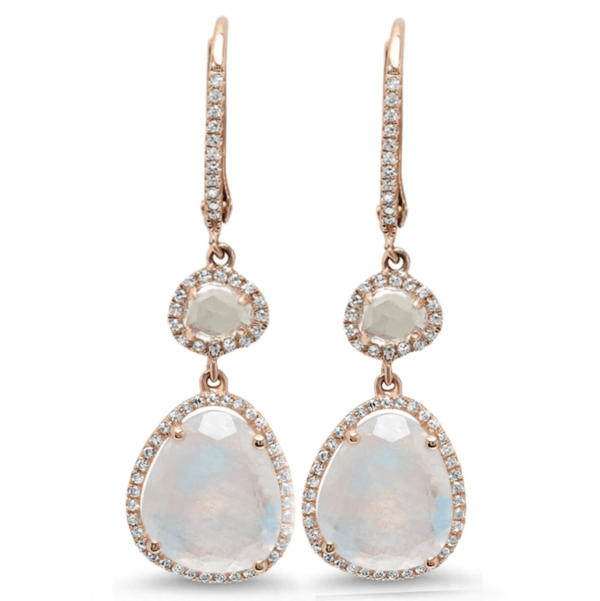 Earrings 6 / Rose Gold Moonstone and Diamond Drop Hoop Earrings