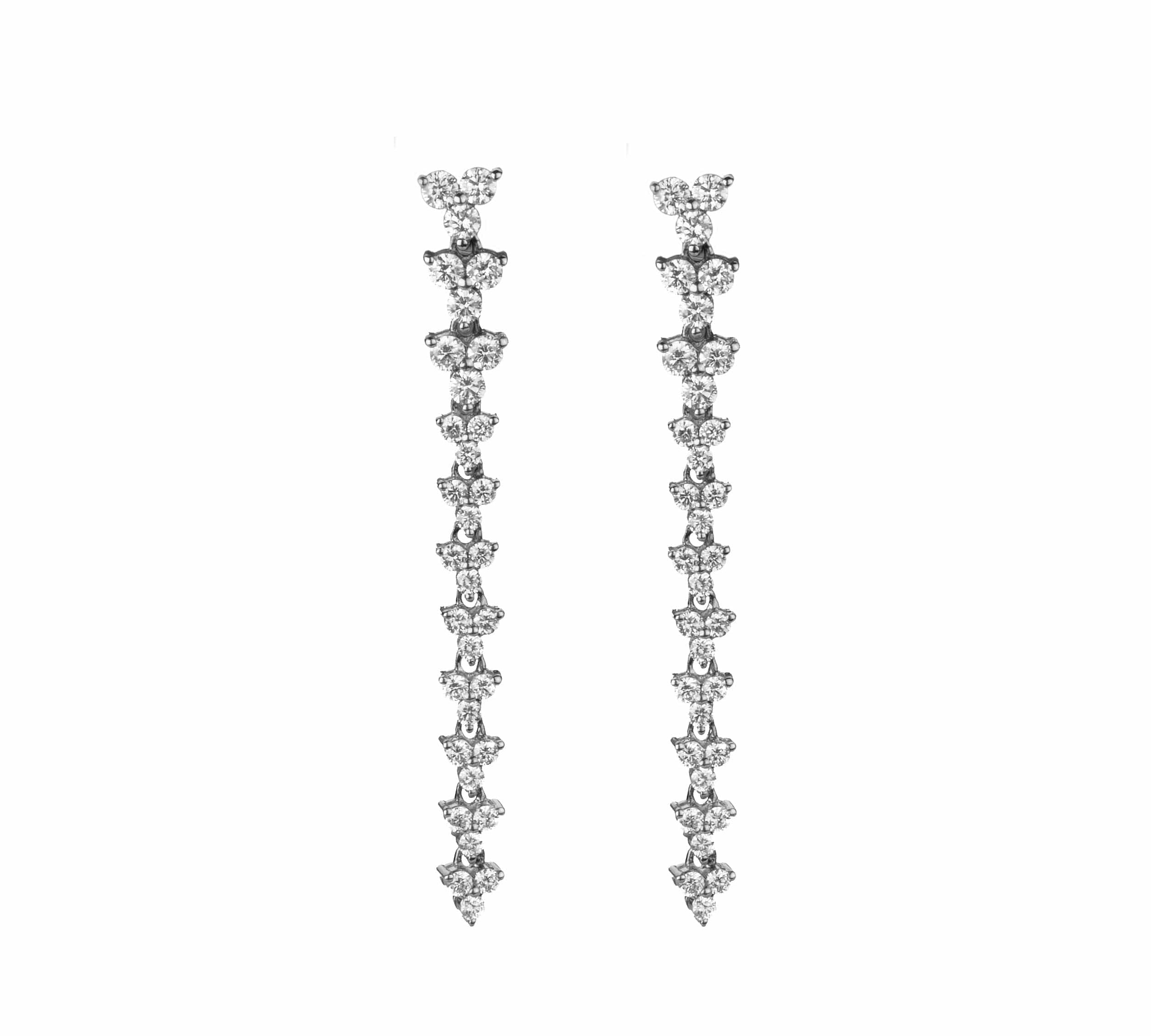 Earrings 6 / White Gold 14K Gold Trio of Round Diamonds Drop Earrings