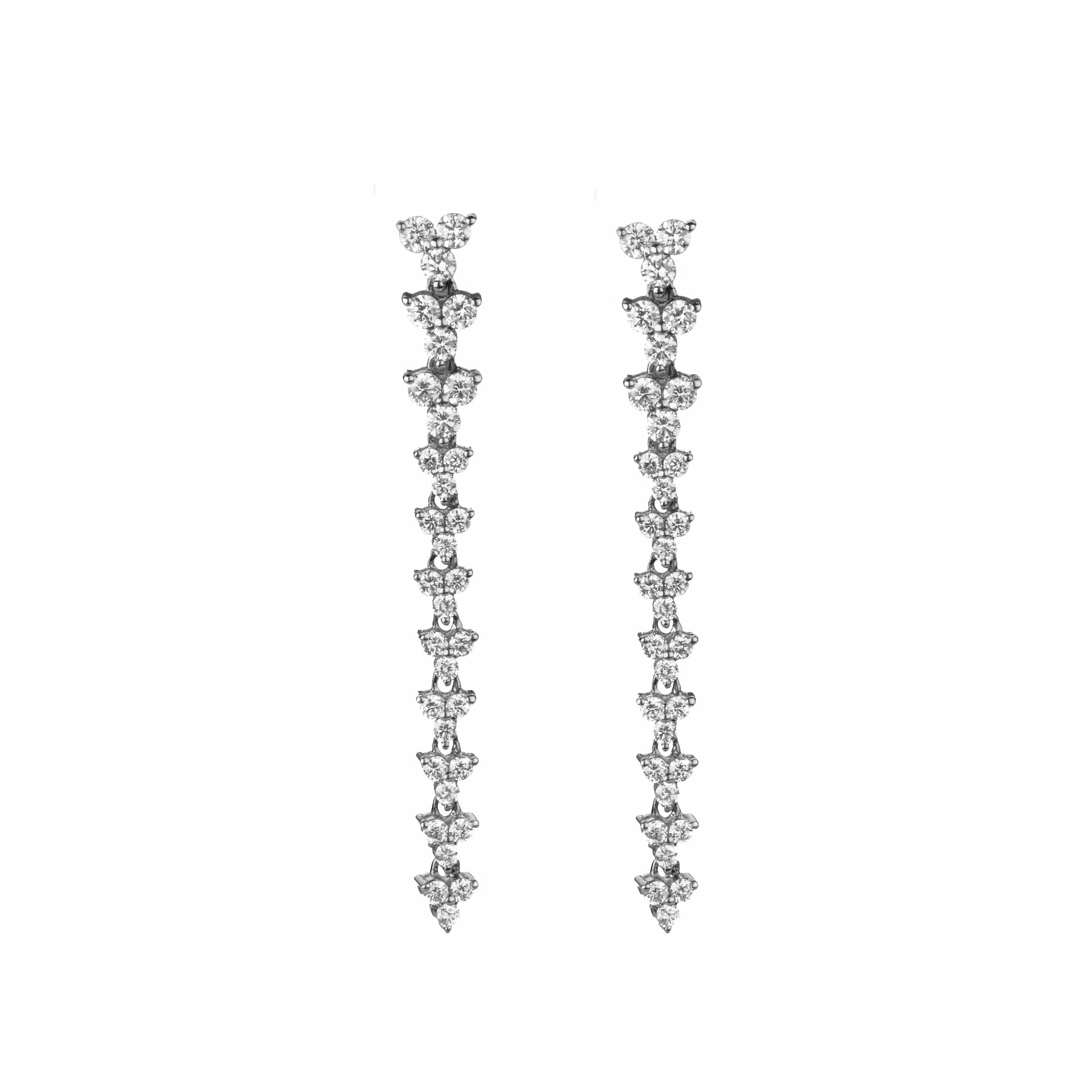 Earrings 6 / White Gold 14K Gold Trio of Round Diamonds Drop Earrings