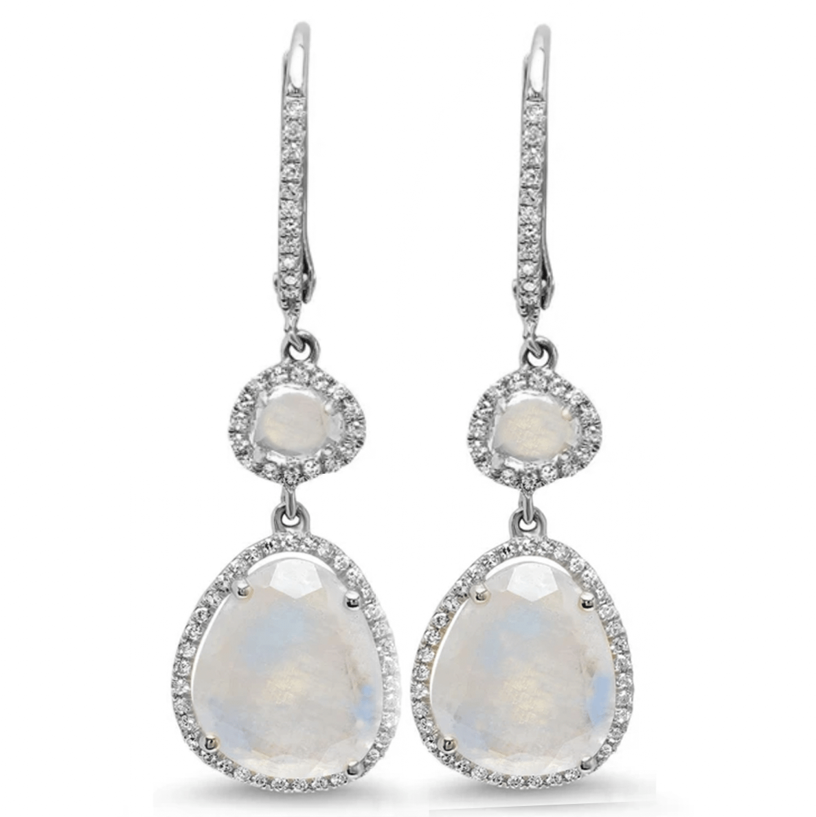 Earrings 6 / White Gold Moonstone and Diamond Drop Hoop Earrings