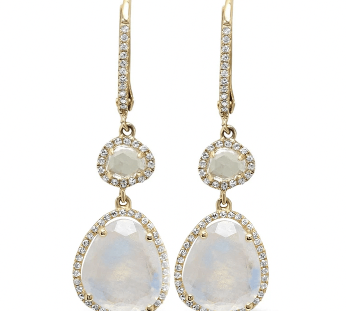 Earrings 6 / Yellow Gold Moonstone and Diamond Drop Hoop Earrings
