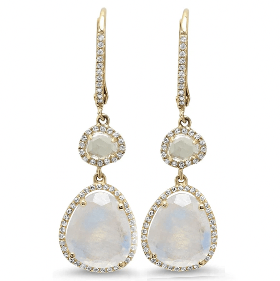 Earrings 6 / Yellow Gold Moonstone and Diamond Drop Hoop Earrings