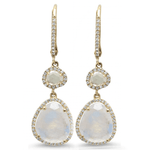 Earrings 6 / Yellow Gold Moonstone and Diamond Drop Hoop Earrings