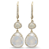 Earrings 6 / Yellow Gold Moonstone and Diamond Drop Hoop Earrings