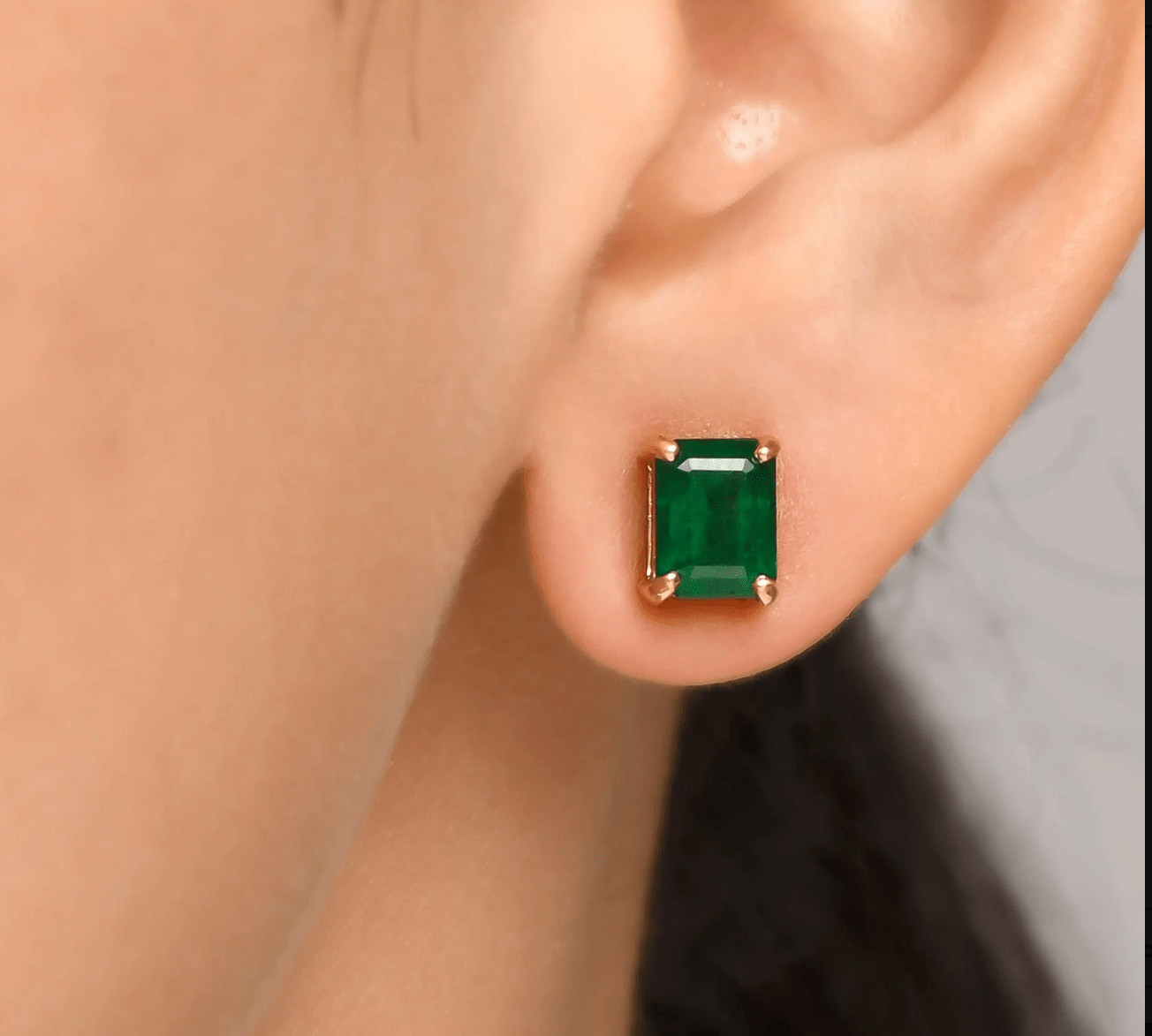 Earrings Copy of 14K & 18K Gold Emerald Stud Earrings, 5 x 3 mm