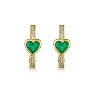 Earrings Emerald Hearts and Diamond Huge Hoop Earrings