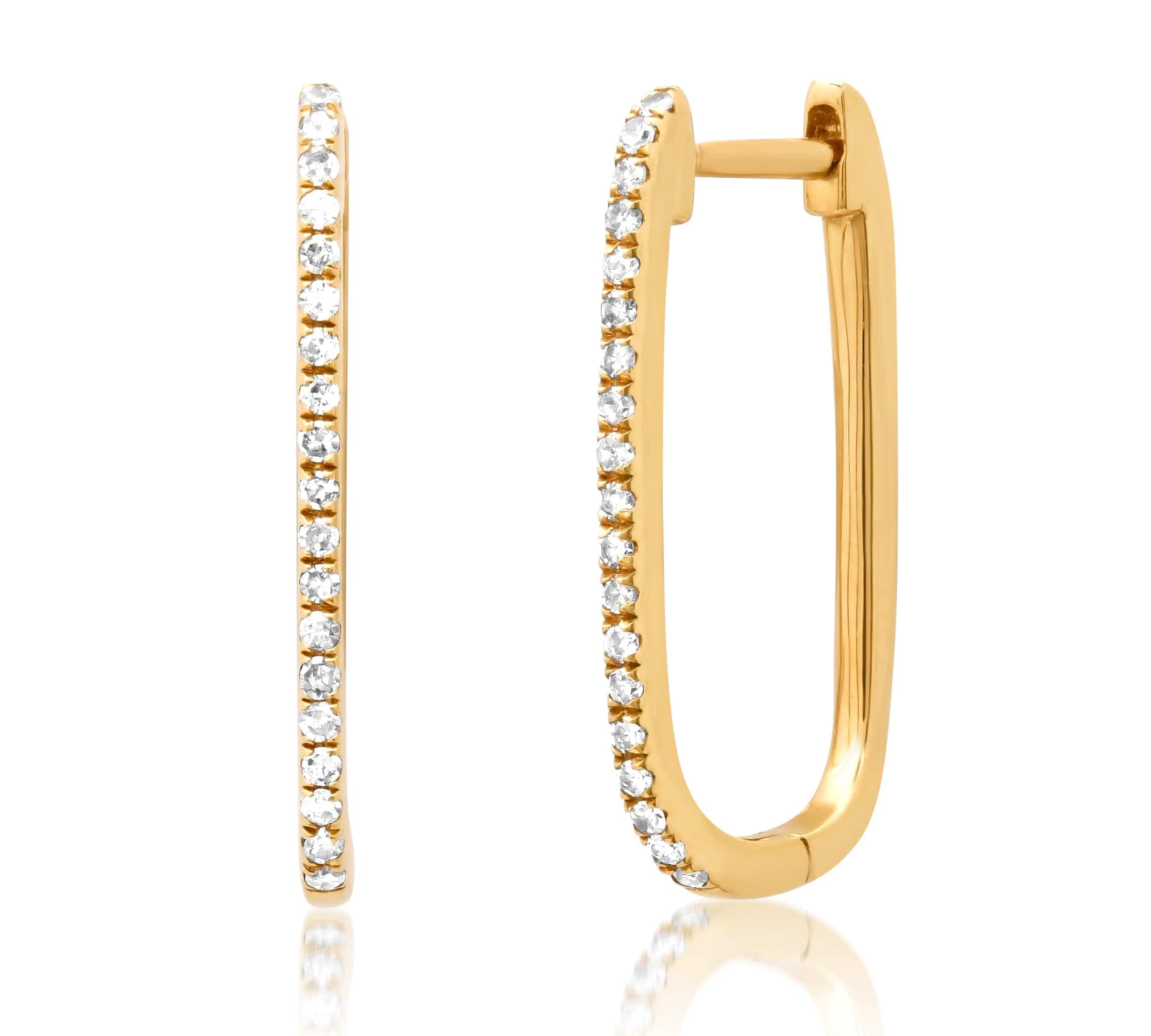 Earrings Large Rectangle Micro-Pave Diamond Hoop Earrings, Single Diamond Row