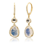 Earrings Moonstone and Diamond Drop Hoop Earrings