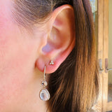 Earrings Moonstone and Diamond Drop Hoop Earrings