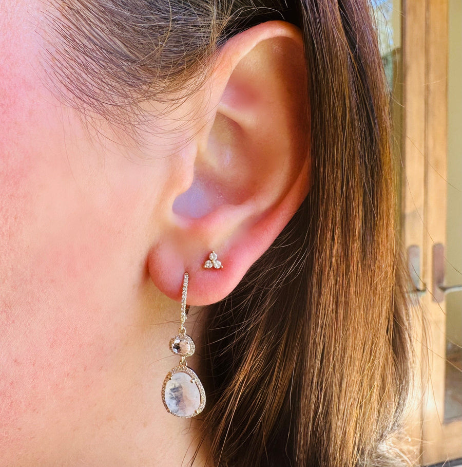 Earrings Moonstone and Diamond Drop Hoop Earrings