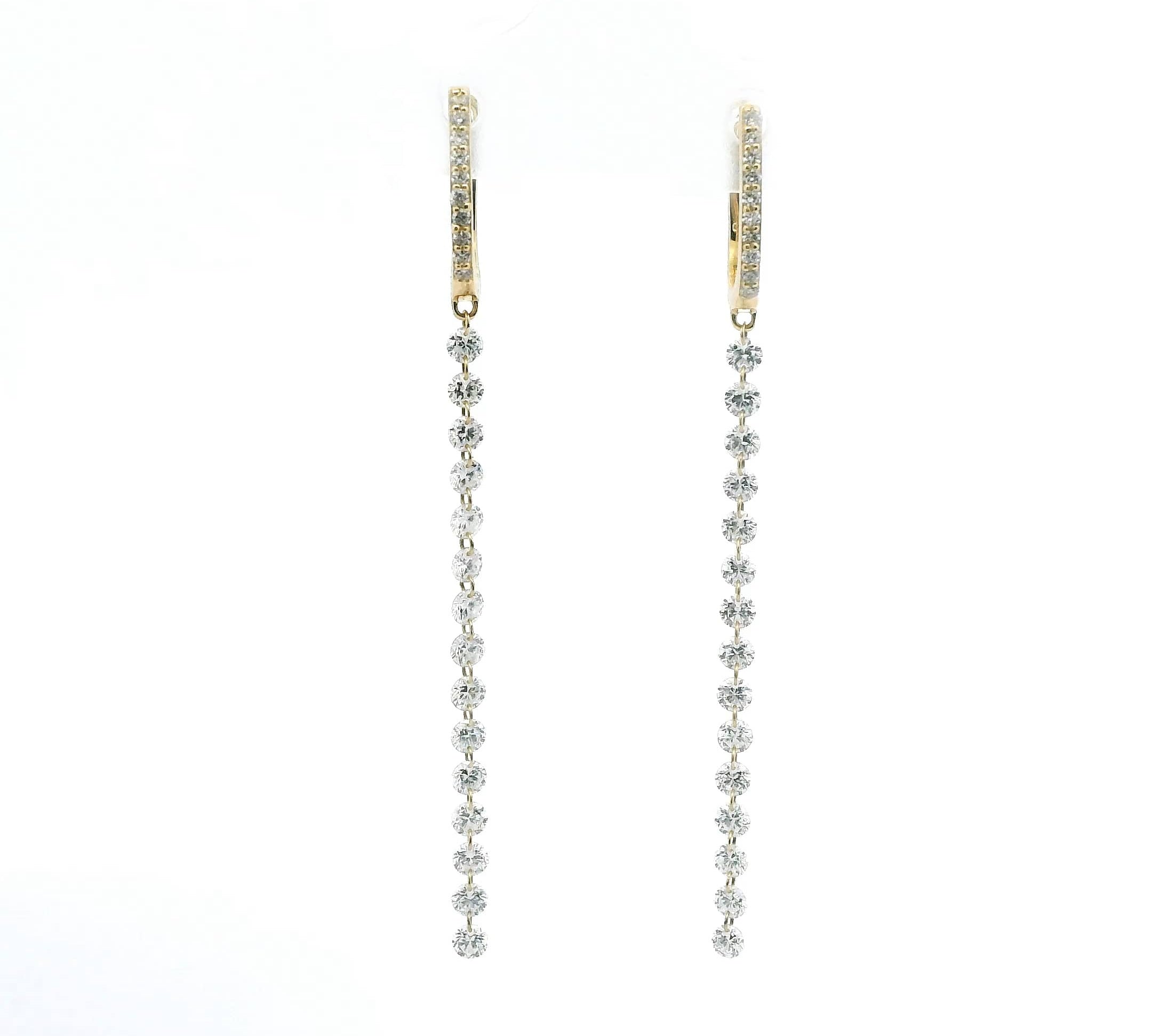 Earrings Rose Gold / 1.35 cts 14K Gold Invisible Set Laser Drilled Round Drop Diamond Earrings, Lab Grown, 1.45 cts