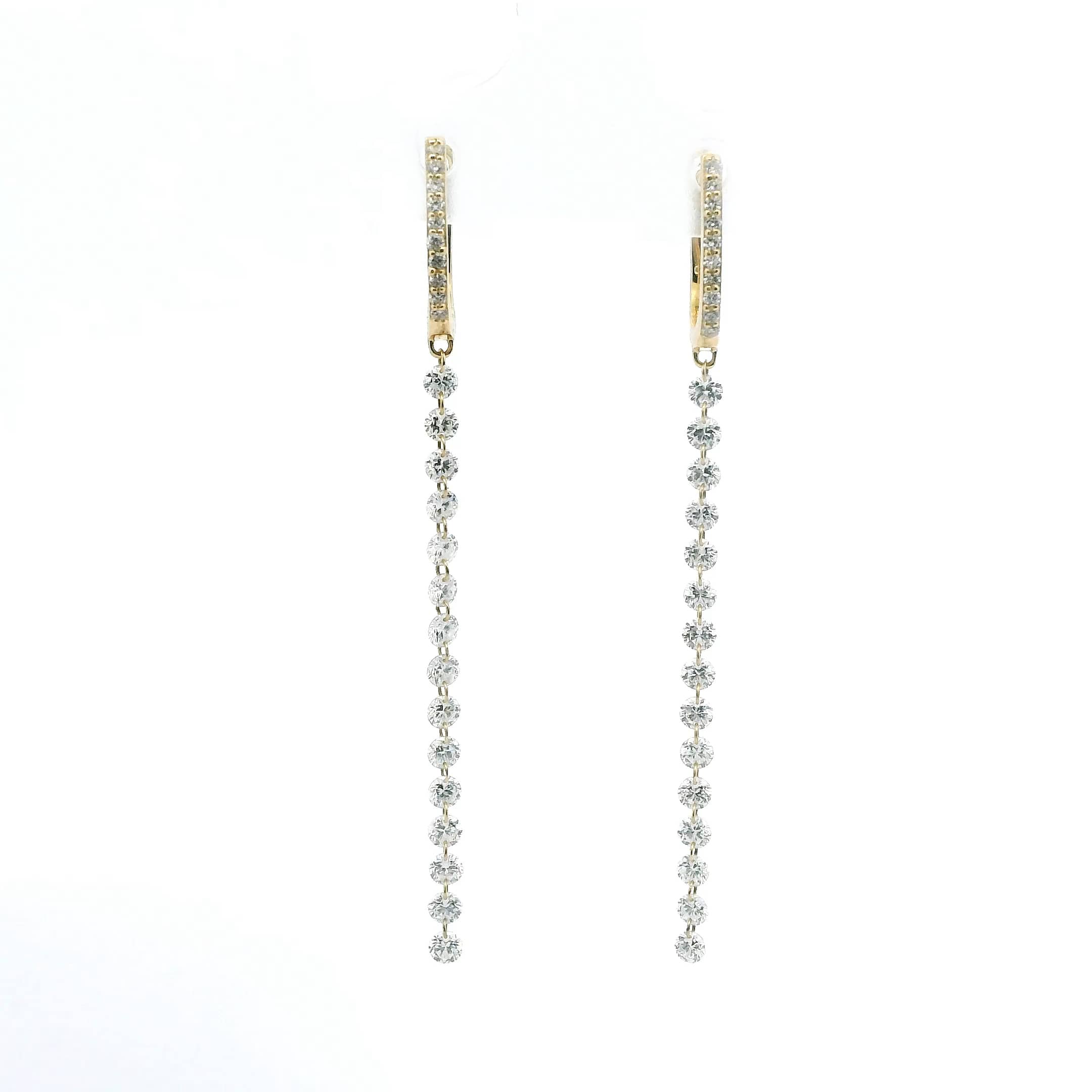 Earrings Rose Gold / 1.35 cts 14K Gold Invisible Set Laser Drilled Round Drop Diamond Earrings, Lab Grown, 1.45 cts