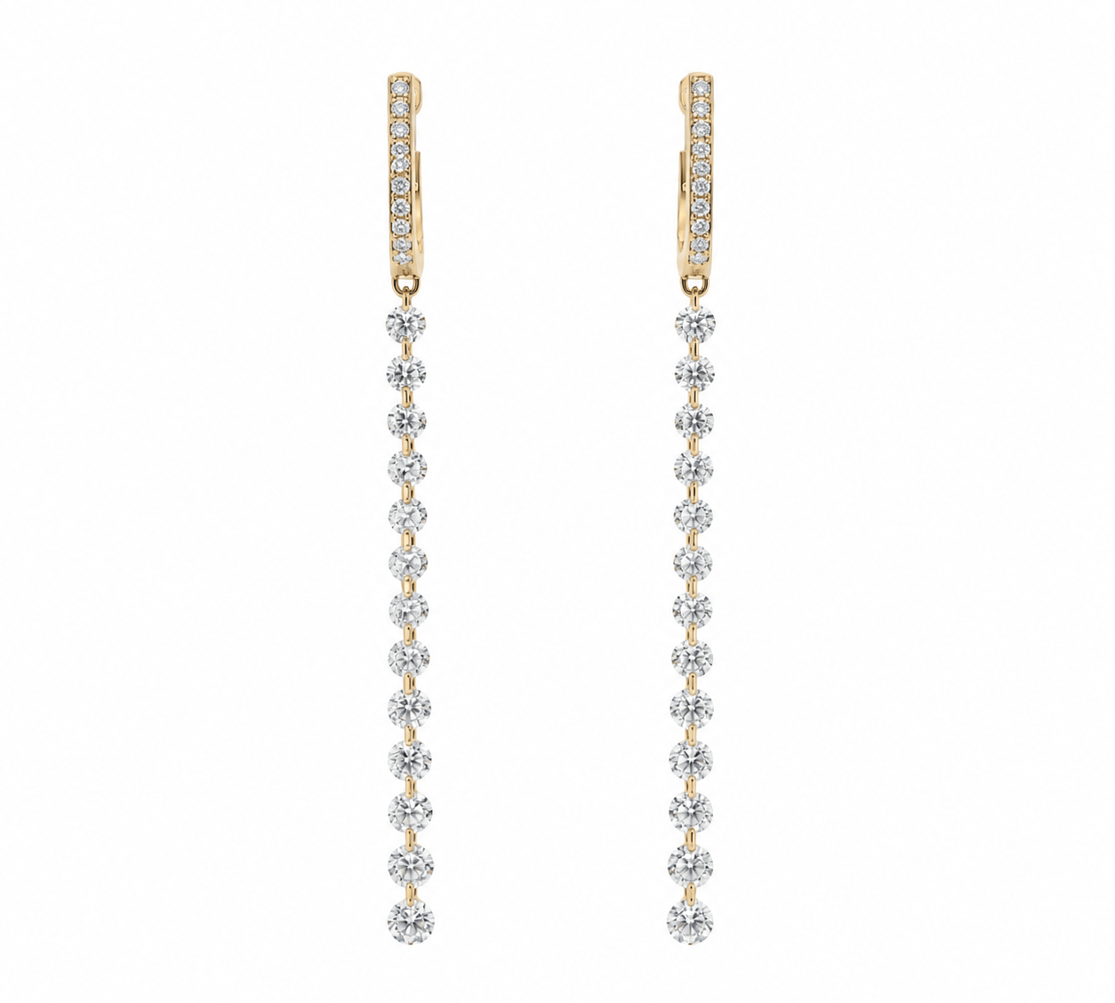 Earrings Rose Gold / 1.35 cts 18K Gold Invisible Set Laser Drilled Round Drop Diamond Earrings, Lab Grown, 1-2 cts