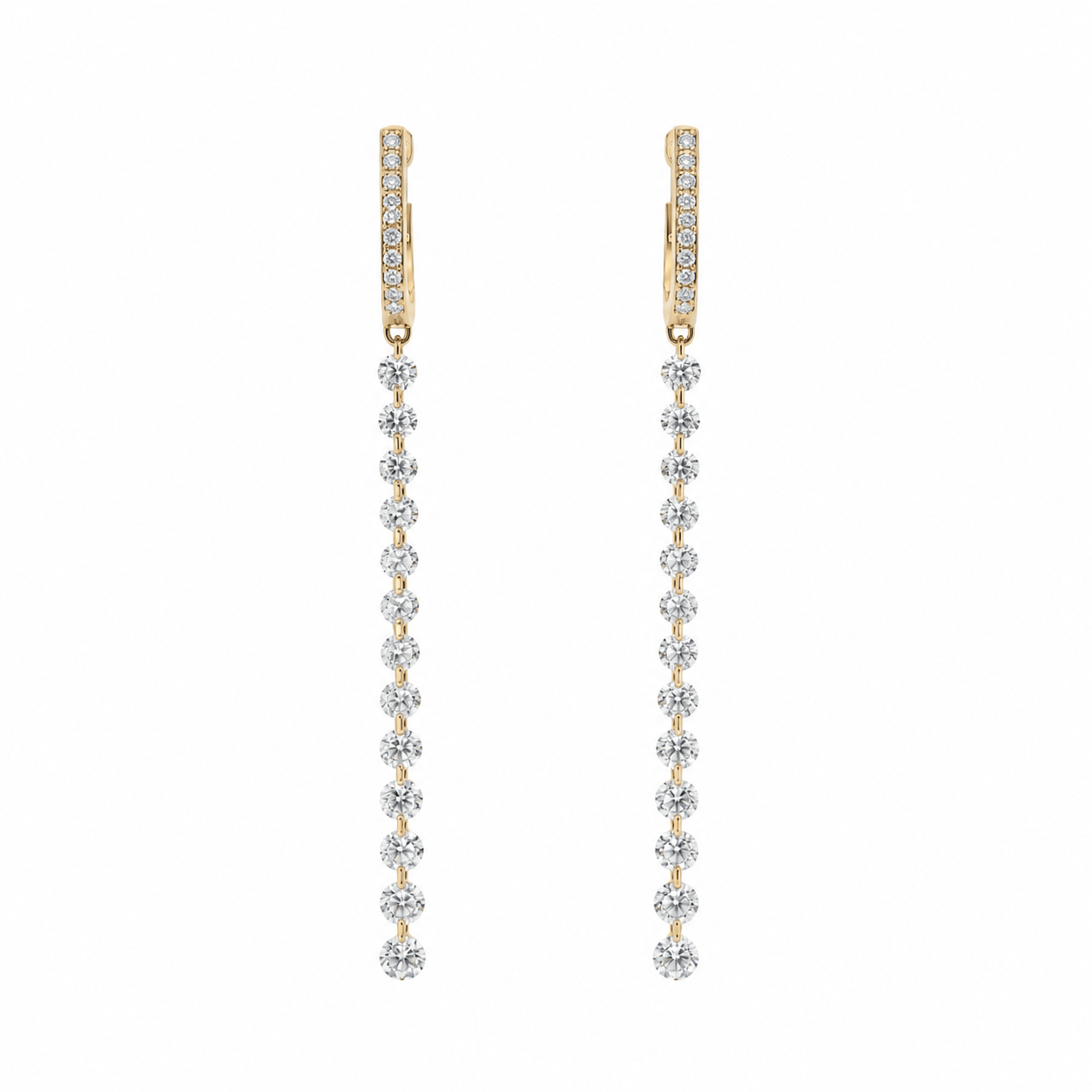 Earrings Rose Gold / 1.35 cts 18K Gold Invisible Set Laser Drilled Round Drop Diamond Earrings, Lab Grown, 1-2 cts