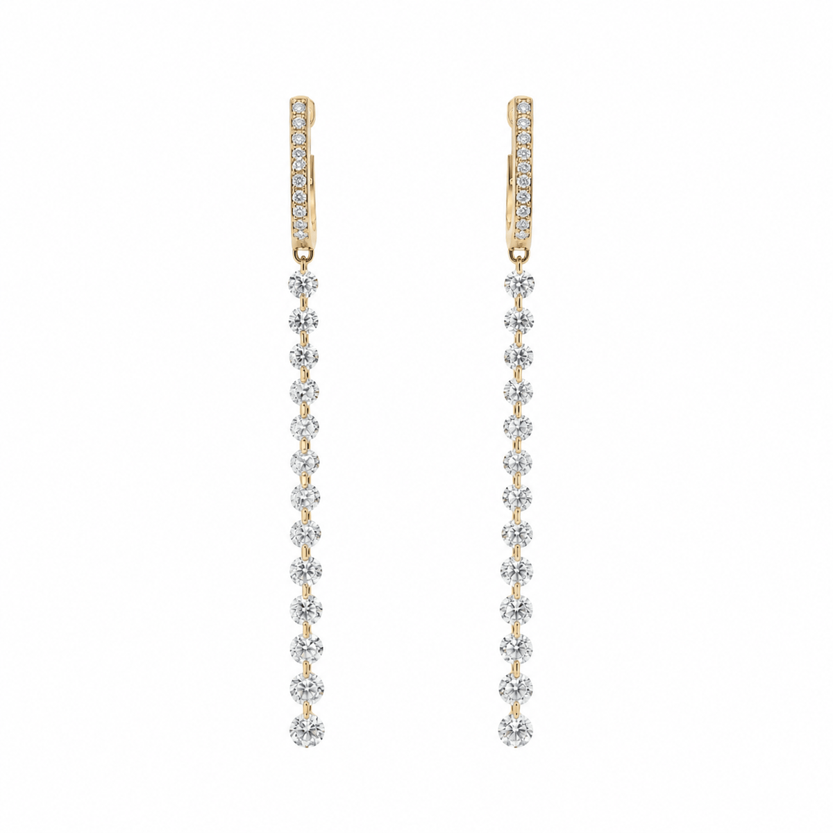 Earrings Rose Gold / 1.35 cts 18K Gold Invisible Set Laser Drilled Round Drop Diamond Earrings, Lab Grown, 1-2 cts