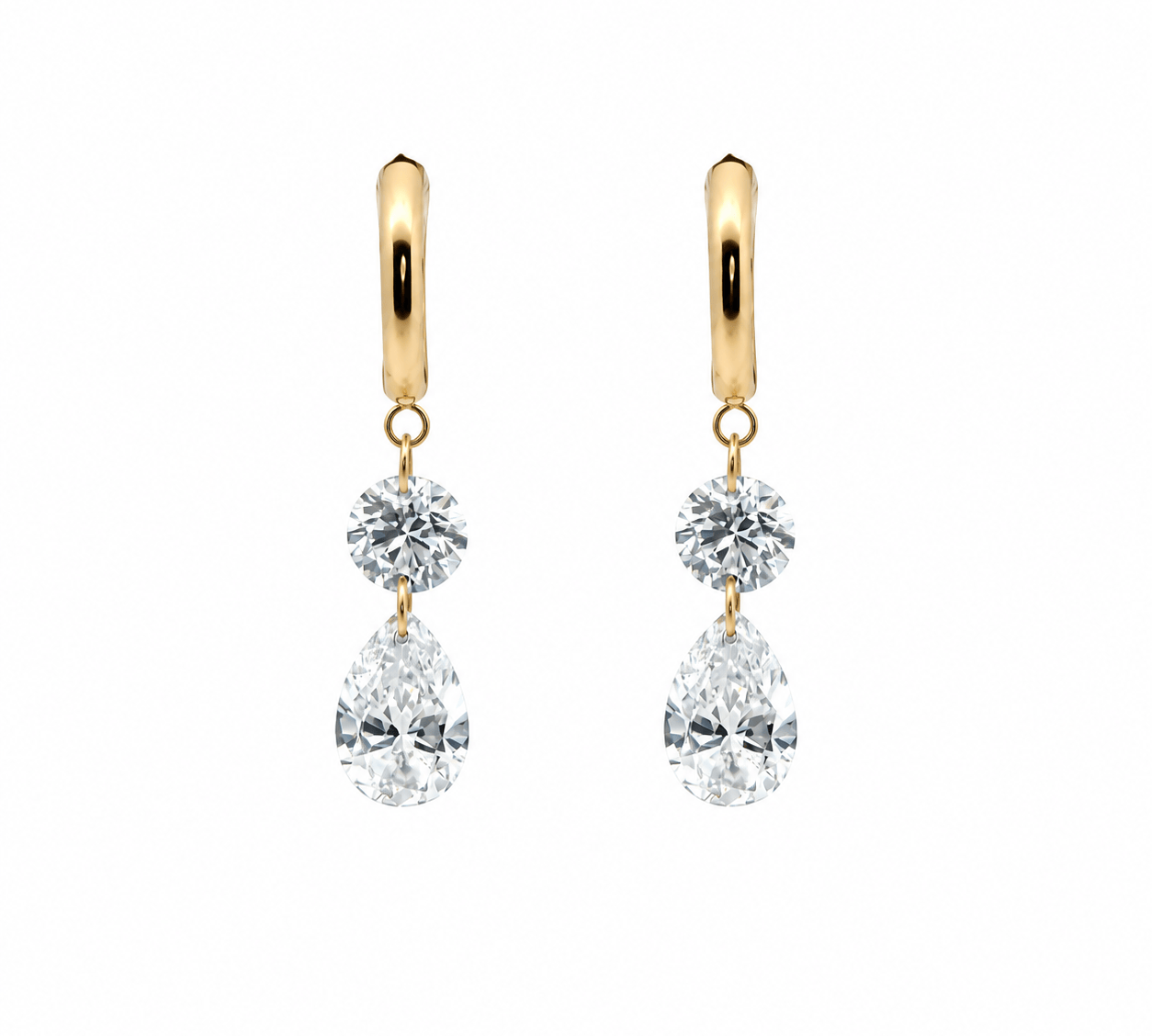 Earrings Rose Gold / 1.5 cts tw 14K Gold Invisible Set Laser Drilled Round and Pear Drop Diamond Earrings, Lab Grown