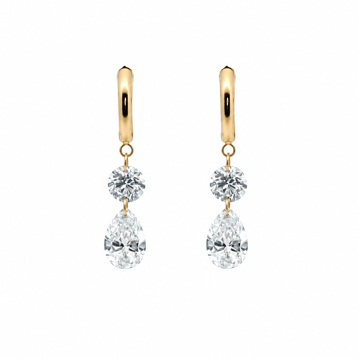 Earrings Rose Gold / 1.5 cts tw 14K Gold Invisible Set Laser Drilled Round and Pear Drop Diamond Earrings, Lab Grown