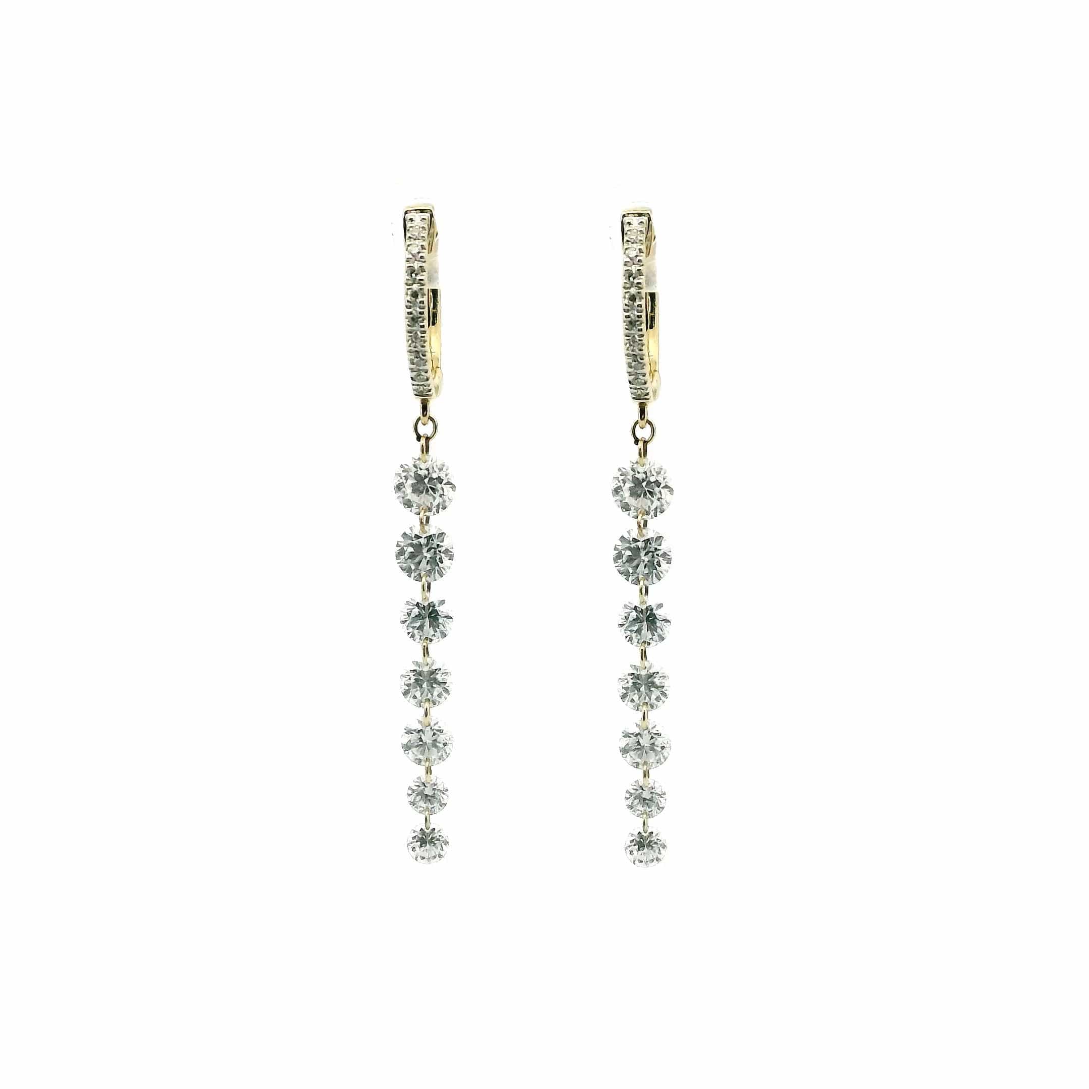 Earrings Rose Gold / 12 Diamonds 14K Gold Invisible Set Laser Drilled Graduated Drop Round Diamond Huggie Hoops Earrings, 2.45 ct, Lab Grown (Copy)