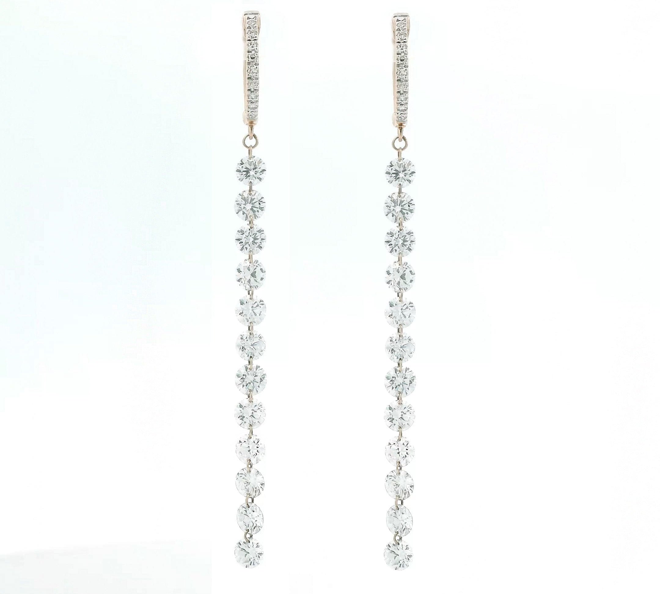 Earrings Rose Gold / 12 Diamonds 18K Gold Invisible Set Laser Drilled Drop Diamond Huggie Hoops Earrings, Lab Grown