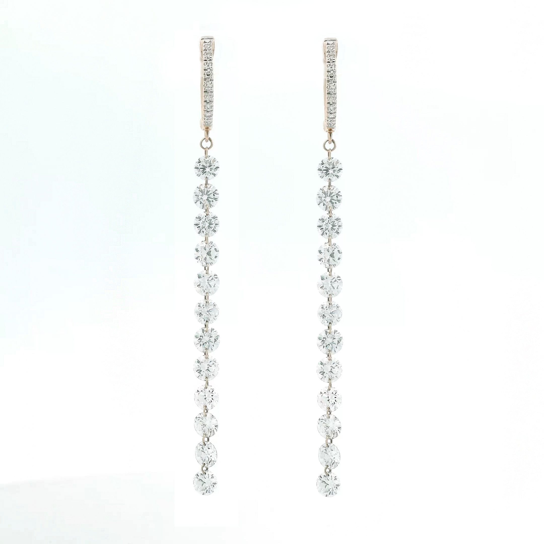 Earrings Rose Gold / 12 Diamonds 18K Gold Invisible Set Laser Drilled Drop Diamond Huggie Hoops Earrings, Lab Grown