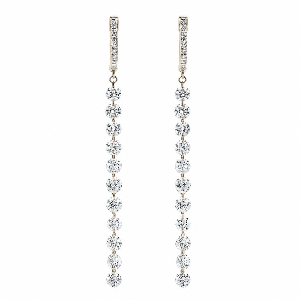 Earrings Rose Gold / 12 Diamonds 18K Gold Invisible Set Laser Drilled Drop Round Diamond Huggie Hoops Earrings, 5.02 cts, Lab Grown