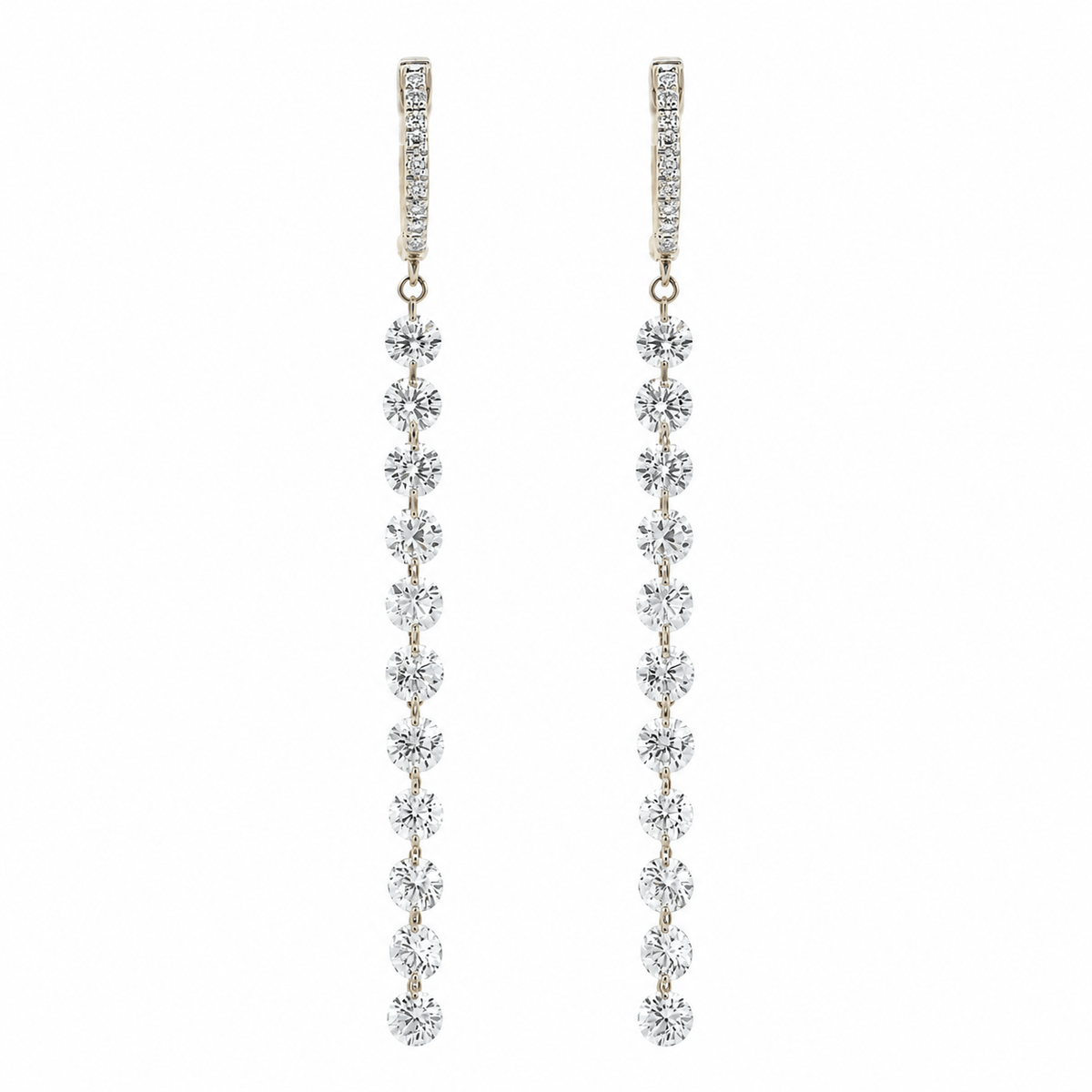 Earrings Rose Gold / 12 Diamonds 18K Gold Invisible Set Laser Drilled Drop Round Diamond Huggie Hoops Earrings, 5.02 cts, Lab Grown