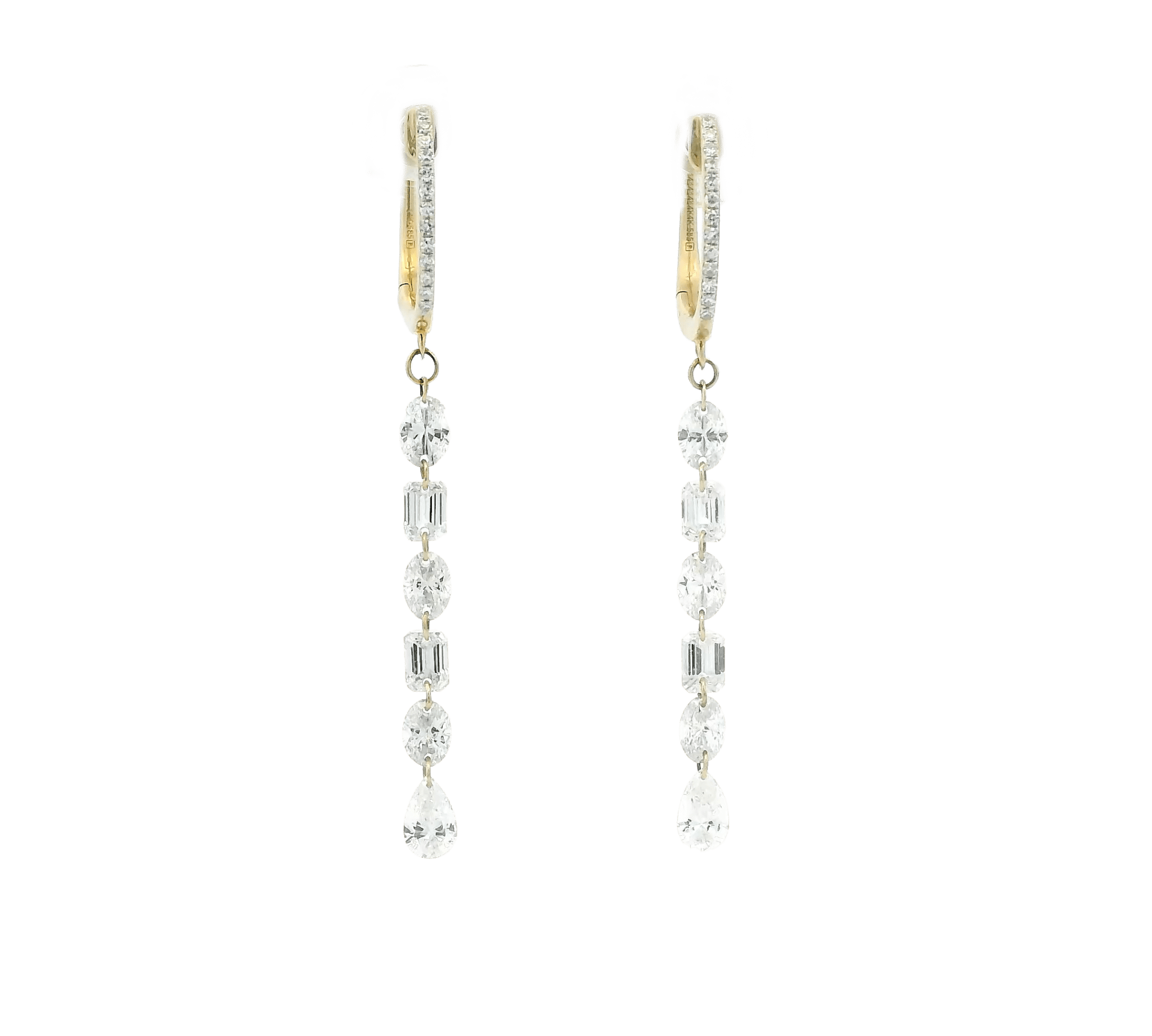 Earrings Rose Gold / 12 Diamonds 18K Gold Invisible Set Laser Drilled Multi-Shape Diamond Earrings, Lab Grown