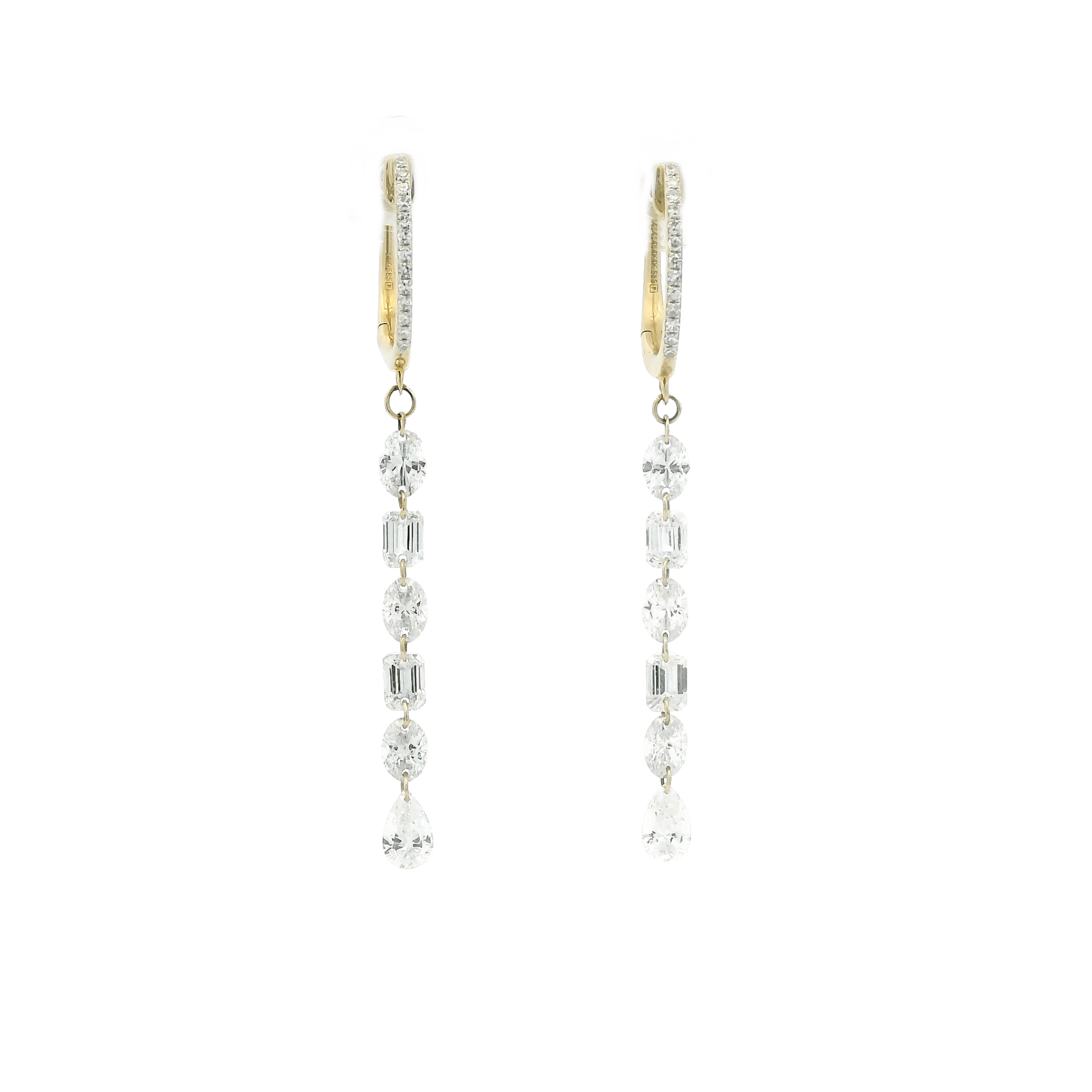 Earrings Rose Gold / 12 Diamonds 18K Gold Invisible Set Laser Drilled Multi-Shape Diamond Earrings, Lab Grown