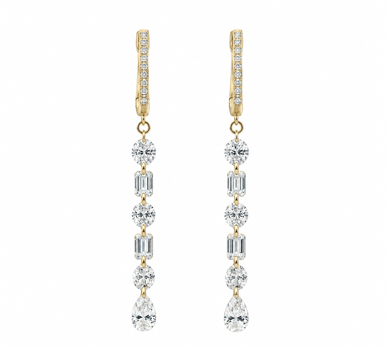 Earrings Rose Gold / 12 Diamonds 18K Gold Invisible Set Laser Drilled Multi-Shape Diamond Earrings, Lab Grown