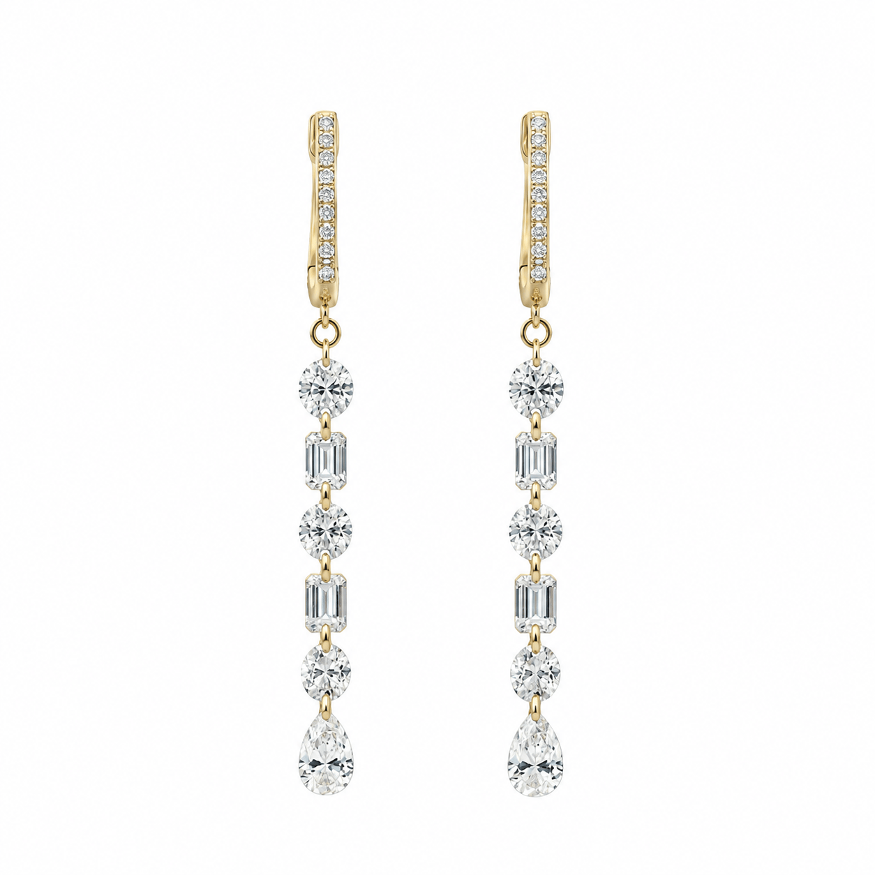 Earrings Rose Gold / 12 Diamonds 18K Gold Invisible Set Laser Drilled Multi-Shape Diamond Earrings, Lab Grown
