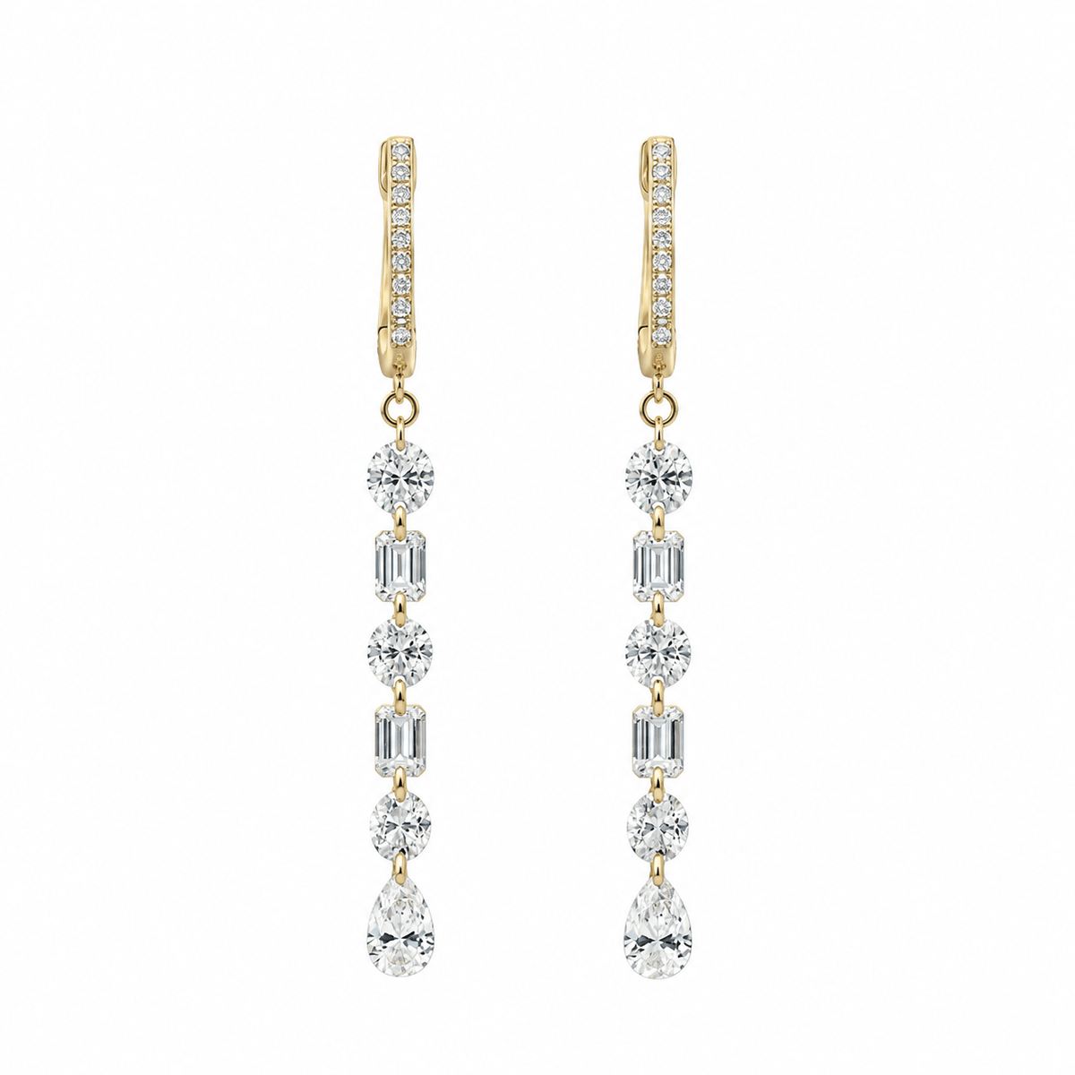 Earrings Rose Gold / 12 Diamonds 18K Gold Invisible Set Laser Drilled Multi-Shape Diamond Earrings, Lab Grown